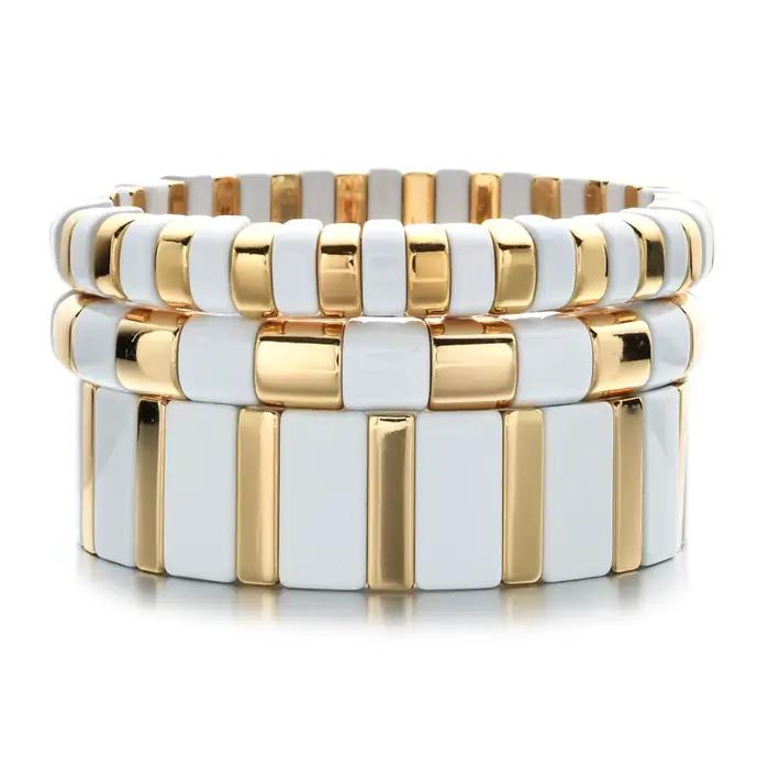 Bracelet à carreaux bohème en émail Bileklik pour hommes et femmes, bijoux à commande empilable, perles en métal, accessoires cadeaux, nouveau