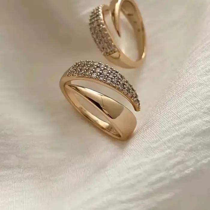 Bagues de soleil plaquées or pour femmes, pierre naturelle incrustée de Texture métallique creuse, bijoux tendance