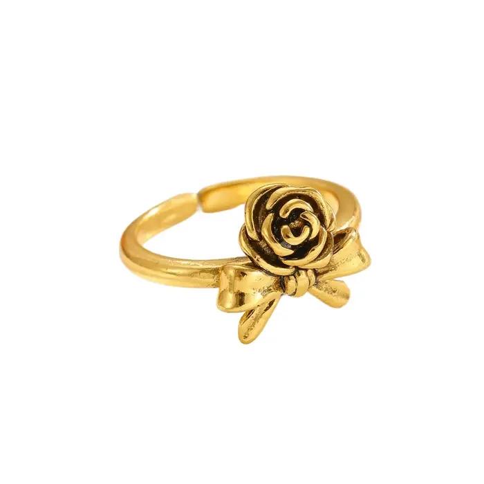 Bague à nœud rose vintage, accessoire de bague de couple polyvalent pour un usage quotidien, bijoux de charme de fête de banquet à la mode et élégants, cadeaux