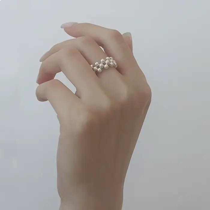 PANJBJ Bague en argent 925 avec perles pour femme, design ajouré irrégulier, minimaliste, bijou polyvalent, cadeau, dropshipping