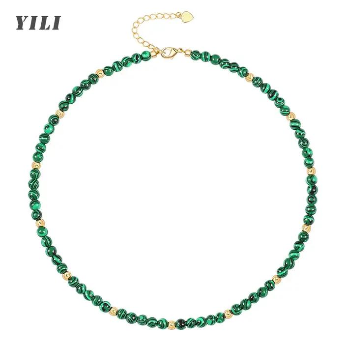 Collier ras du cou bohème en malachite pour femmes et filles