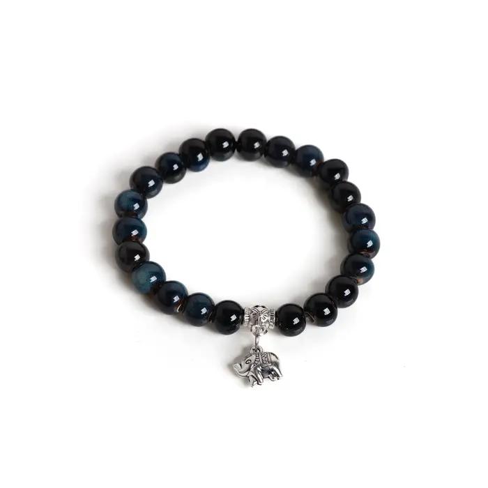 Bracelet éléphant en céramique fait à la main, style Boho, bijoux extensibles, pierres précieuses un