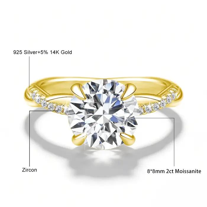Bague solitaire torsadée en moissanite ronde 2 carats Au585