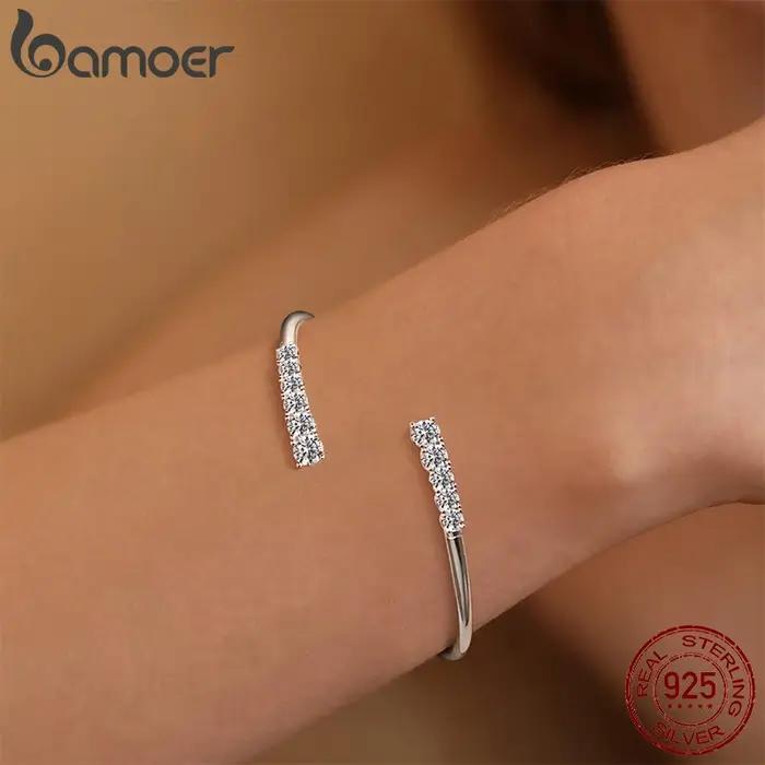 BAMOER 3.6CTTW Moissanite barre Bracelet réglable poignet manchette