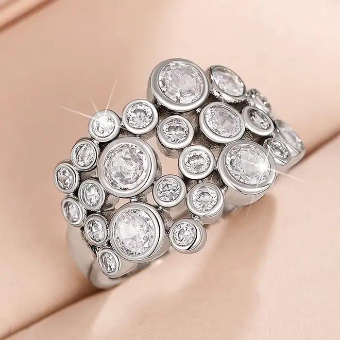 Bague de mariage ronde en argent 925 pour femme, design unique, bande de cérémonie, fête de luxe pour dames, bague de doigt, cadeau de bijoux