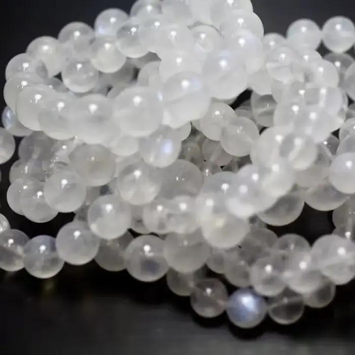 Bracelet de perles rondes en pierre de lune bleue transparente naturelle AAAAA