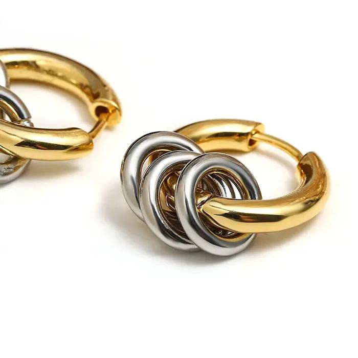 Greatera deux tons anneau Huggie boucles d'oreilles pour femmes plaqué or métal géométrique rond cercle