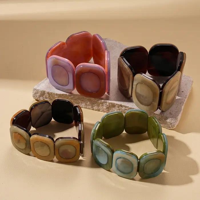 Bracelet en résine corde élastique vermeil style rétro géométrique carré pour femmes occasions quotidiennes et spéciales