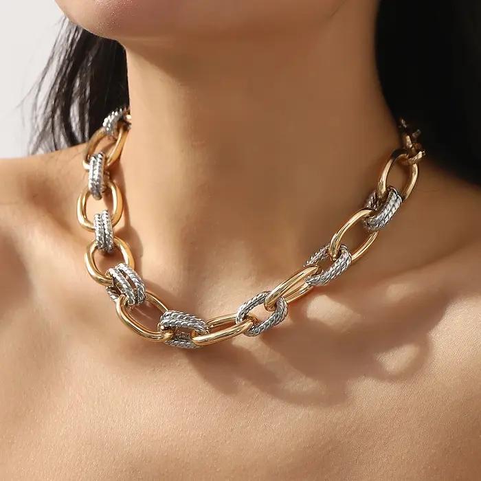 Parure de bijoux géométriques exagérés en métal pour femme
