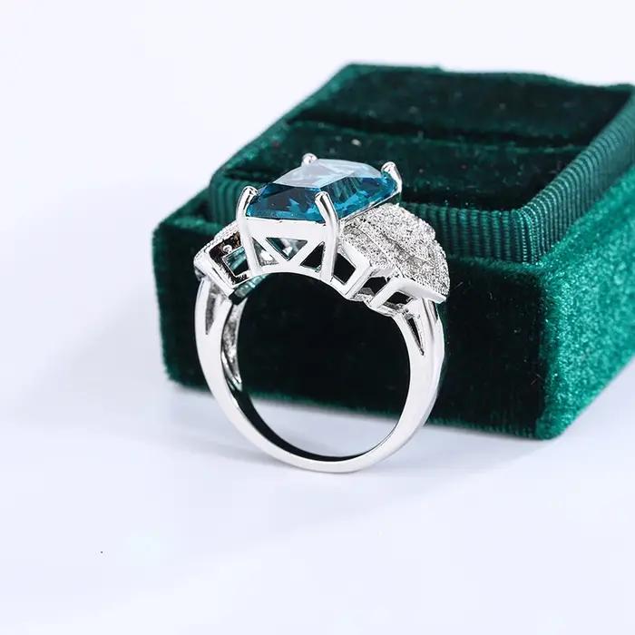 Bague en argent sterling 925 sertie de zirconium bleu brillant élégante pour femmes occasions spéciales partys mariage
