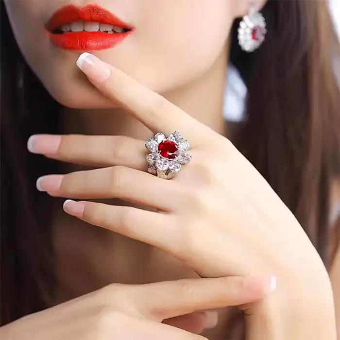 Wong Rain – bague en argent Sterling 925 pour femmes, taille ovale, saphir, rubis, diamant à haute teneur en carbone, fleur, bijoux fins, cadeau d'anniversaire, 5CT