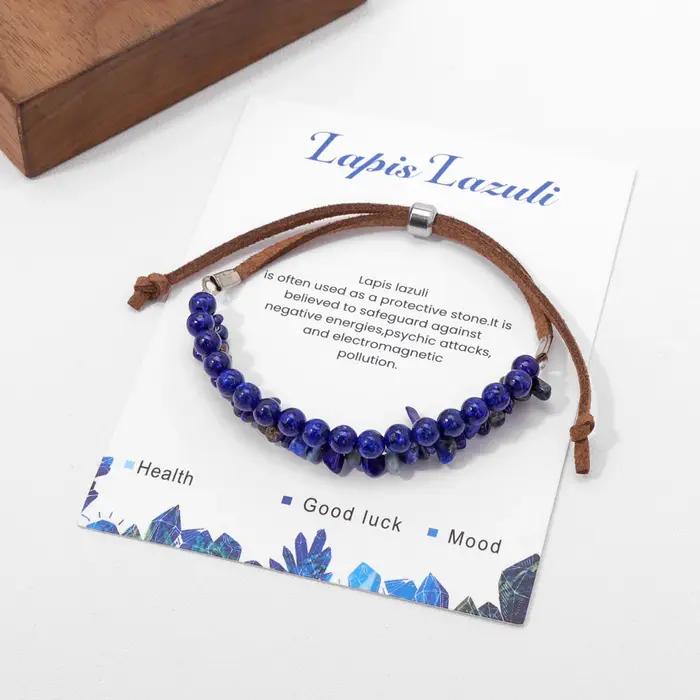 Bracelet en pierre naturelle de lapis lazuli réglable pour hommes et femmes occasions spéciales cadeau avec carte de vœux