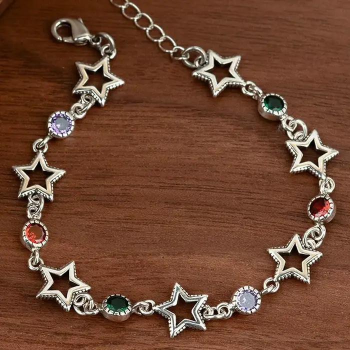 Nouveauté élégant coloré cristal étoile Thai argent dames ensembles de bijoux pour femmes collier Bracelet cadeaux du nouvel an