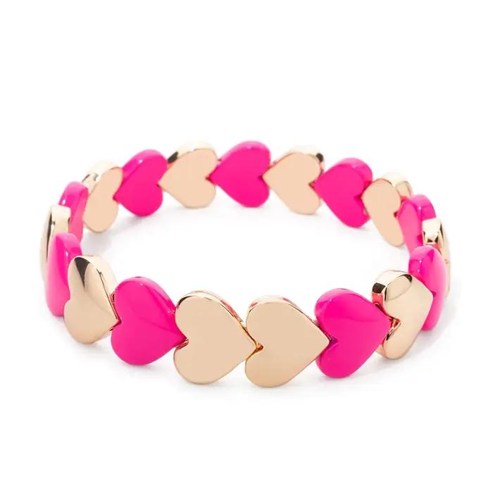 Bracelet en forme de cœur JOLDHAF avec réglage élastique, or plaqué, perles colorées, pour femmes, bijou unique, design moderne, occassions spéciales