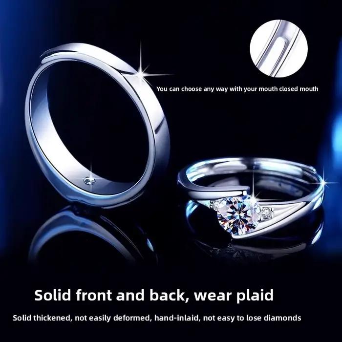 Bagues de couple en moissanite plaquées rhodium S925, 0,5 ct, bijoux exquis réglables