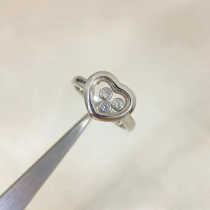 Bague de fiançailles en or rose avec trois diamants en forme de cœur, bague diamantée Happy Diamond,