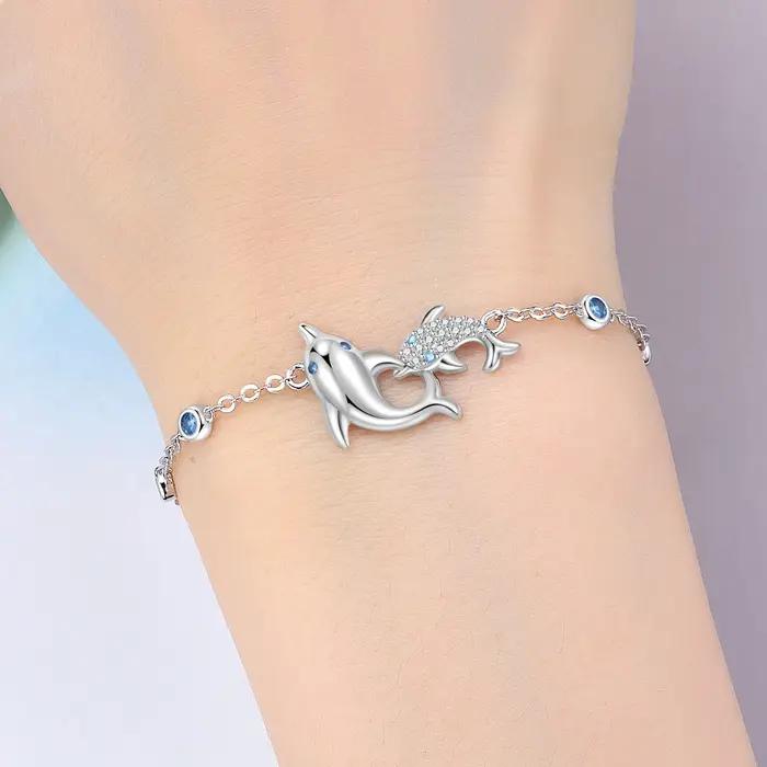Bracelet en argent sterling S925 avec dauphin réglable pour femmes occasions spéciales cadeau anniversaire