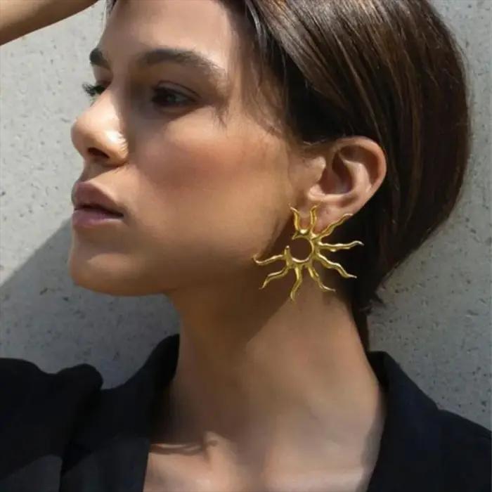 Uworld mode océan mer étoile boucles d'oreilles 18K couleur or plaqué acier inoxydable lisse grande taille