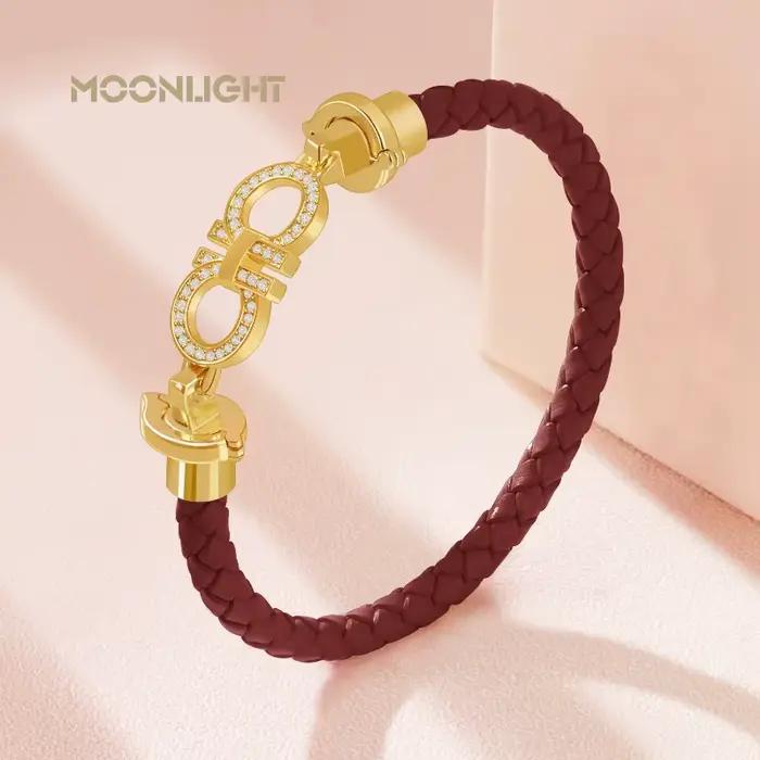 Bracelet rond en cuir véritable tressé pour femme