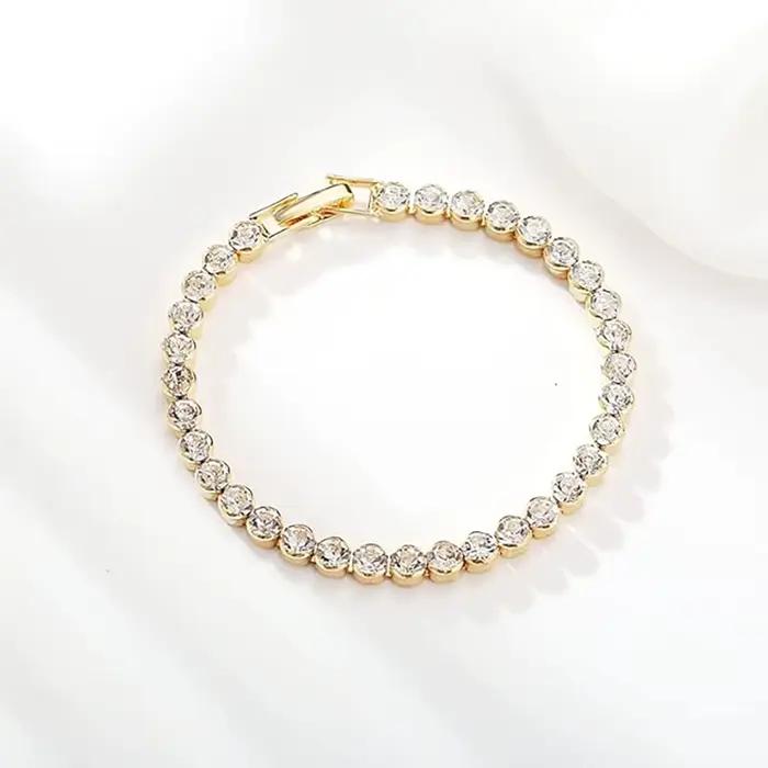 Bracelets de Tennis en cristal de luxe pour femmes, cadeau de mariage, couleur or argent, chaîne romaine en métal, bijoux en zircone cubique