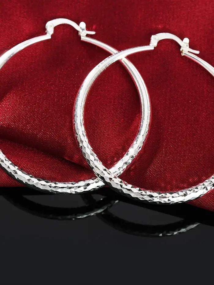 Boucles d'oreilles créoles rondes en argent regardé 925 pour femmes