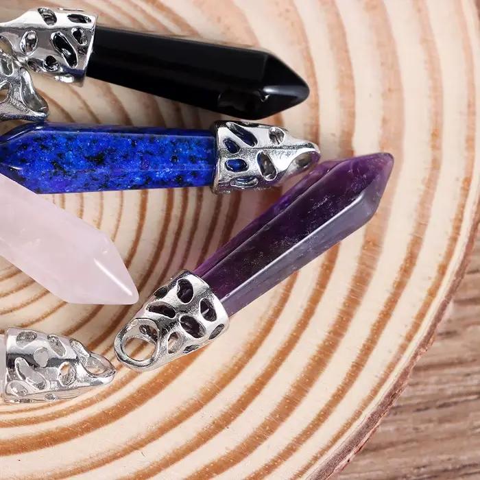 Collier Amulette en Cristal Hexagonal avec Pierres Naturelles Quartz Rose Aventurine Verte Lapis Lazuli Occasions Spéciales Bijoux Énergétiques Harmonisateurs