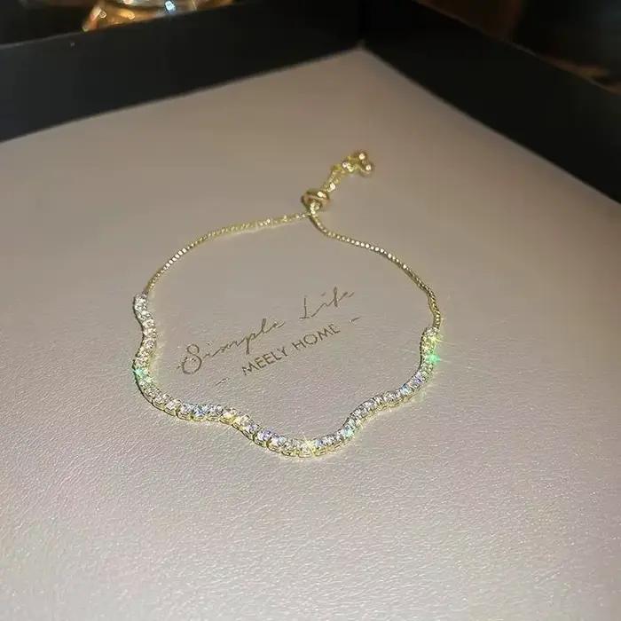 Bracelets en strass ronds brillants pour femmes, bracelet fin de luxe à motif ondulé réglable, desig