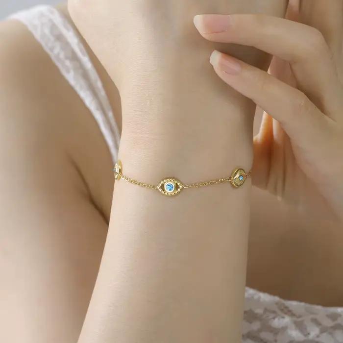 LIKGREAT Bracelet bohème mauvais œil pour femmes Protection bleu Zircon réglable cheville turc bonne chance bijoux cadeau pour elle