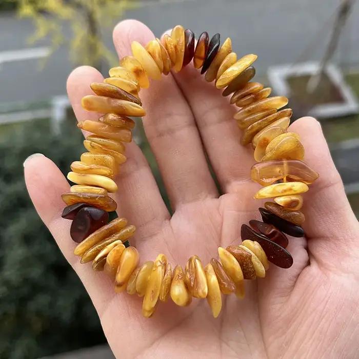 Bracelet en ambre véritable de la mer Baltique à brins naturel style géométrique fait main