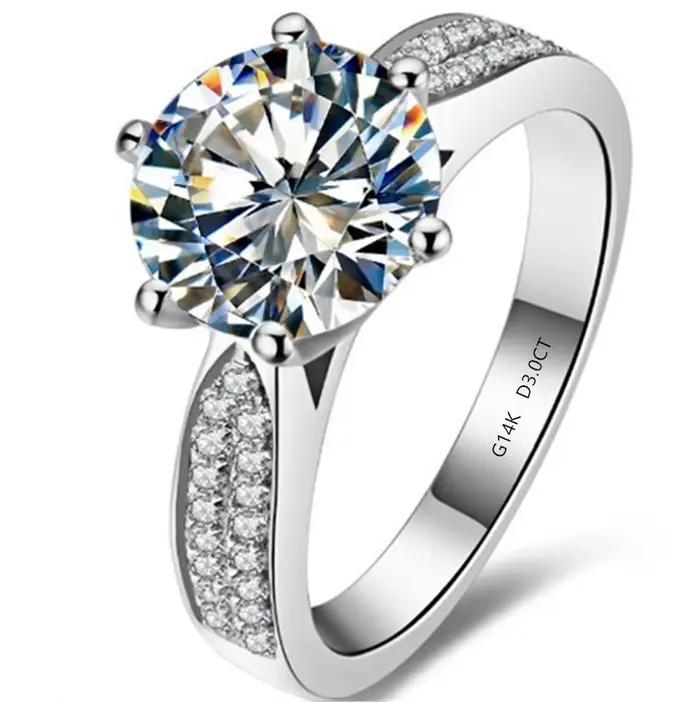 Bague en or blanc 14 carats avec diamant rond pour femme, belle boîte, accessoires d'invitation de f