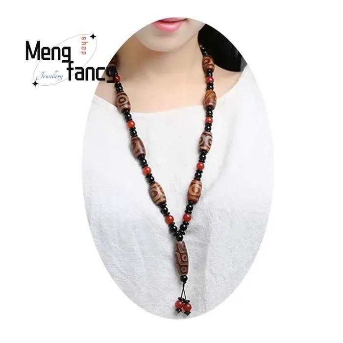 Collier de perles célestes à neuf yeux givrées rétro en agate naturelle pour femmes, bijou unique à offrir pour occasions spéciales