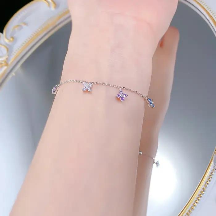 Vinregem Lab créé saphir pierres précieuses fleurs colorées Bracelets 100% 925 en argent Sterling bijoux fins pour les femmes cadeaux en gros