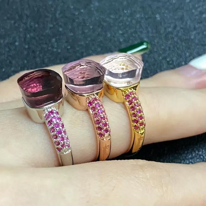 Bague en cristal violet pour femme, incrustation, bijoux plaqués platine, bonbons, document doux, classique