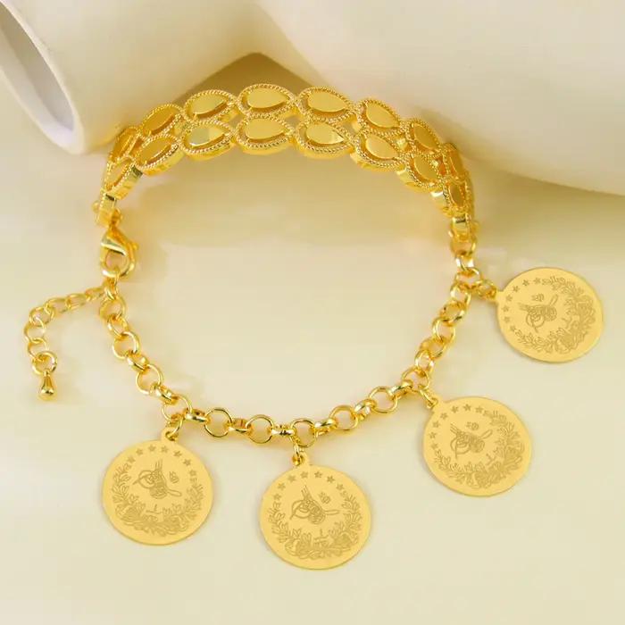 Bracelet Hip Hop Mode Arabe Plaqué Or Breloques Punk Musulmanes Bijoux Vintage Fête Femmes Marocaines Occasions Spéciales