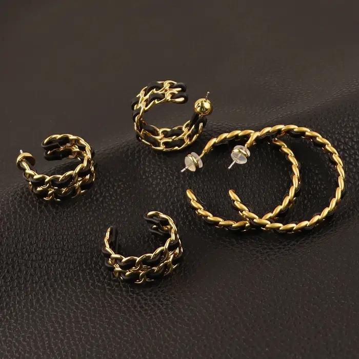 Boucles d'oreilles créoles tissées en cuir