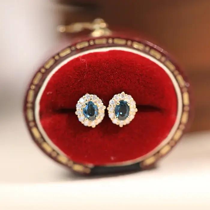 Boucles d'oreilles en argent Sterling S925 plaqué or 18 carats incrusté de Zircon bleu