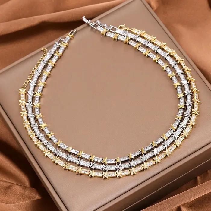 Collier ras du cou de luxe en forme de T avec lettre X