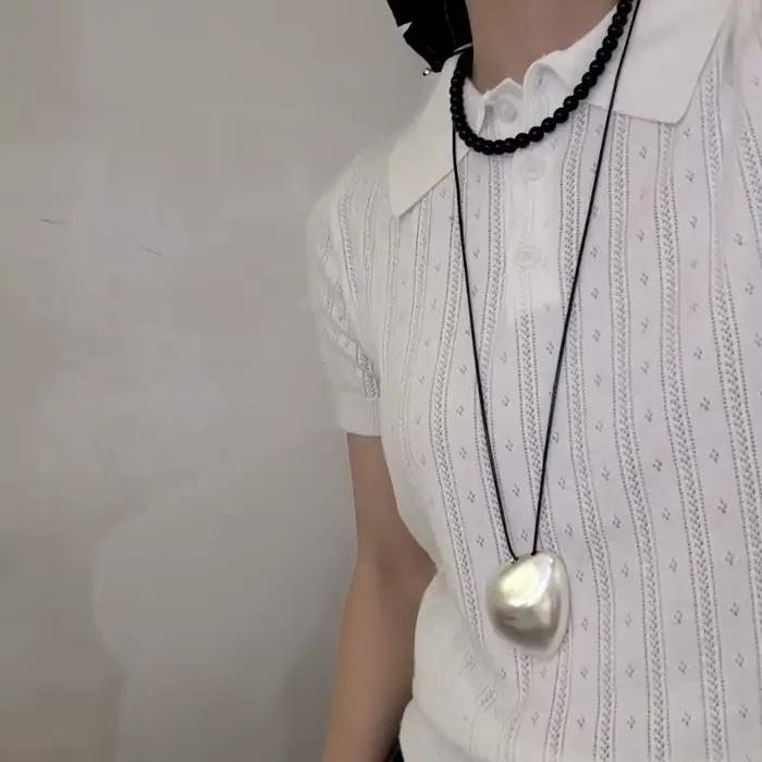 Collier pendentif irrégulier en métal mat pour femmes et filles, longue chaîne minimaliste, chaîne de pull superposée, bijoux à la mode