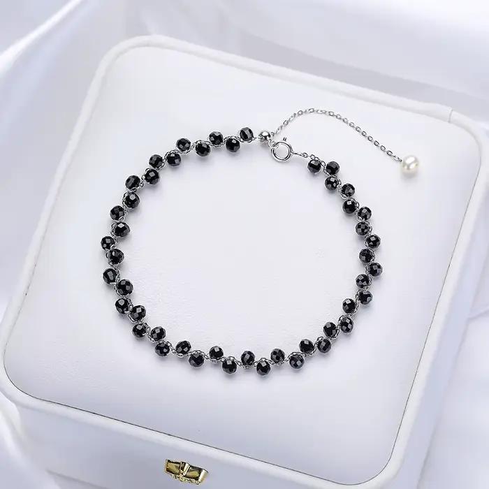 Lina Jw – Bracelet en spinelle noire en pierre naturelle pour femmes