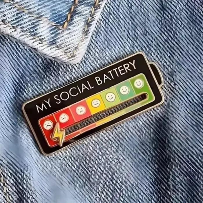 Broche d'énergie de Conversion d'humeur créative, Badge en métal de puissance sociale coulissant per