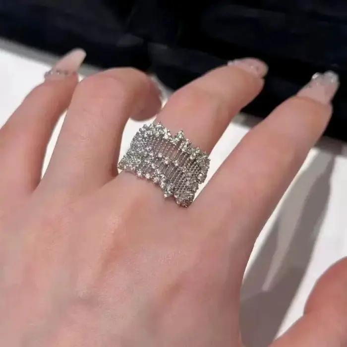 Bague en dentelle de luxe à strass étincelants pour femmes occasion spéciale cadeau Saint-Valentin alliance mariage