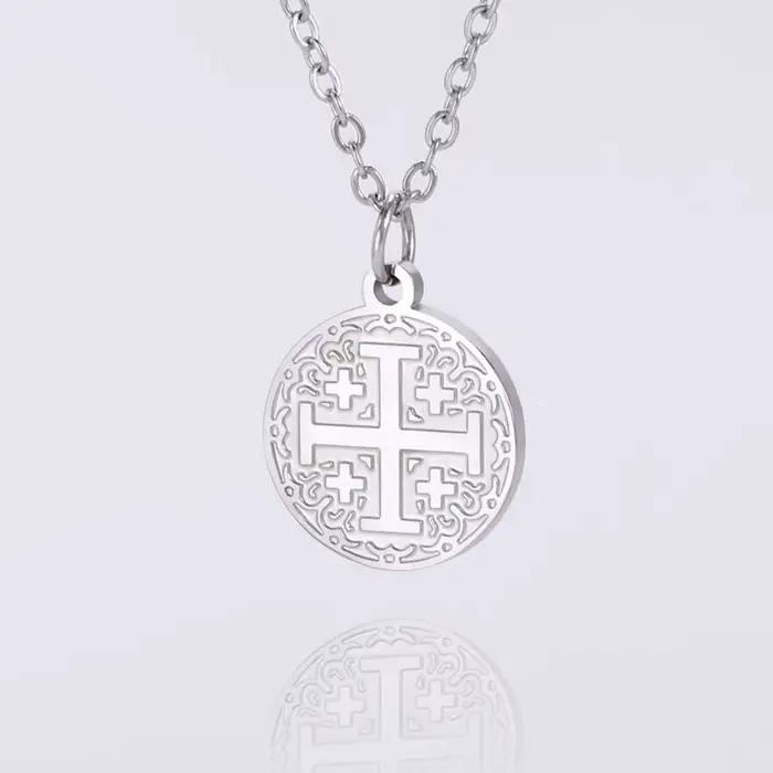 VASSAGO religieux jérusalem croix collier à breloques pour femmes en acier inoxydable amulette chrét
