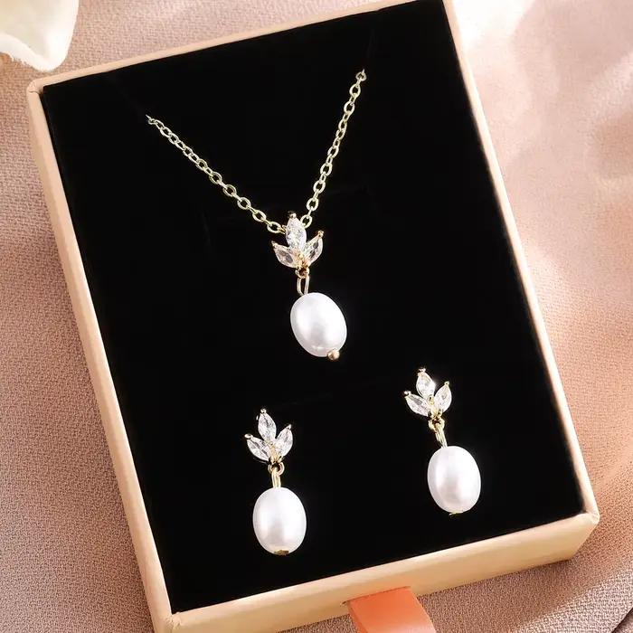 ZAKOL élégant brillant Zircon Imitation perle pendentif boucle d'oreille collier ensemble pour les femmes de luxe fête bijoux cadeaux