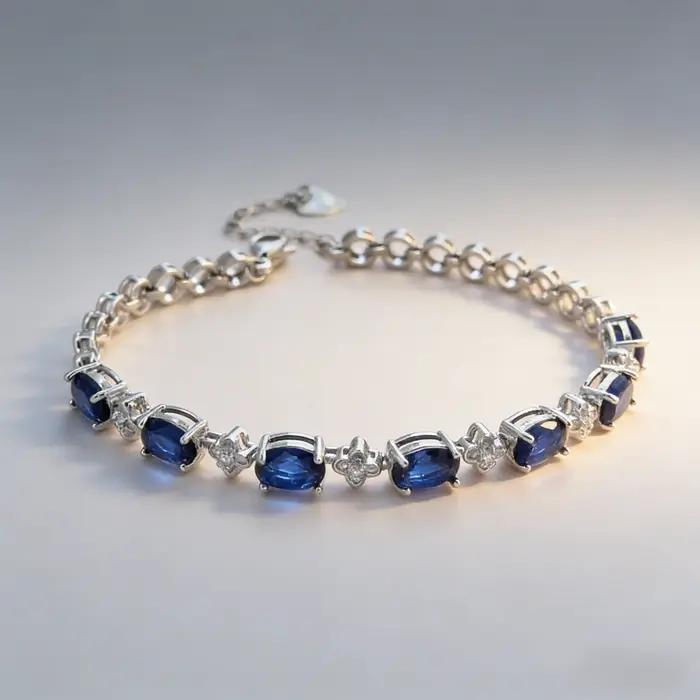 Bracelet en argent sterling 925 avec pierre précieuse bleue pour femmes élégantes et romantiques occasions spéciales partie soirée cadeau d'anniversaire