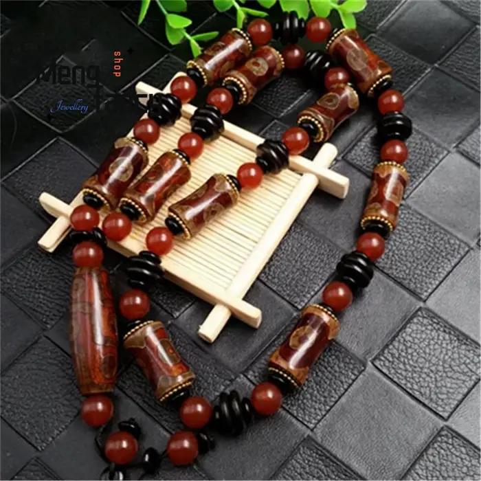 Collier de perles célestes à neuf yeux givrées rétro en agate naturelle pour femmes, bijou unique à offrir pour occasions spéciales