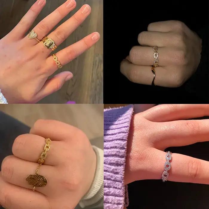 Bague de mariage en acier inoxydable plaqué or avec Zircon torsadé géométrique pour femmes styles élégants occasions spéciales