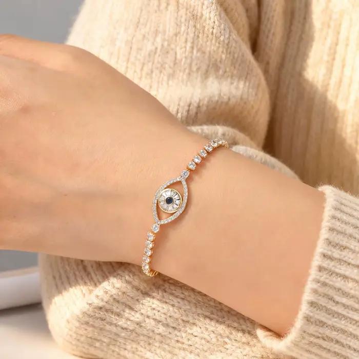Bracelet chaîne Vnox Classic Evil Blue Eye en zircone pour femmes, bracelet tennis plaqué or, zircone AAA, bracelets porte-bonheur, bijoux