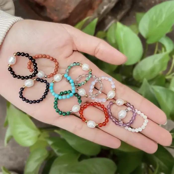 Bague en perle d'eau douce et acier inoxydable Bohème pour femmes, ajustable, pour mariage et occasions spéciales