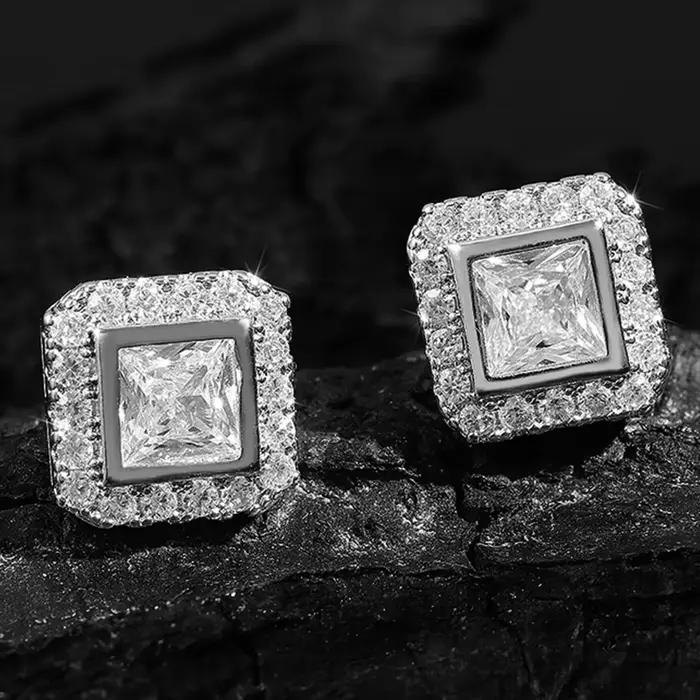 Boucles d'oreilles Rock Hiphop en cuivre zircone cubique carrées pour hommes style audacieux occasions spéciales