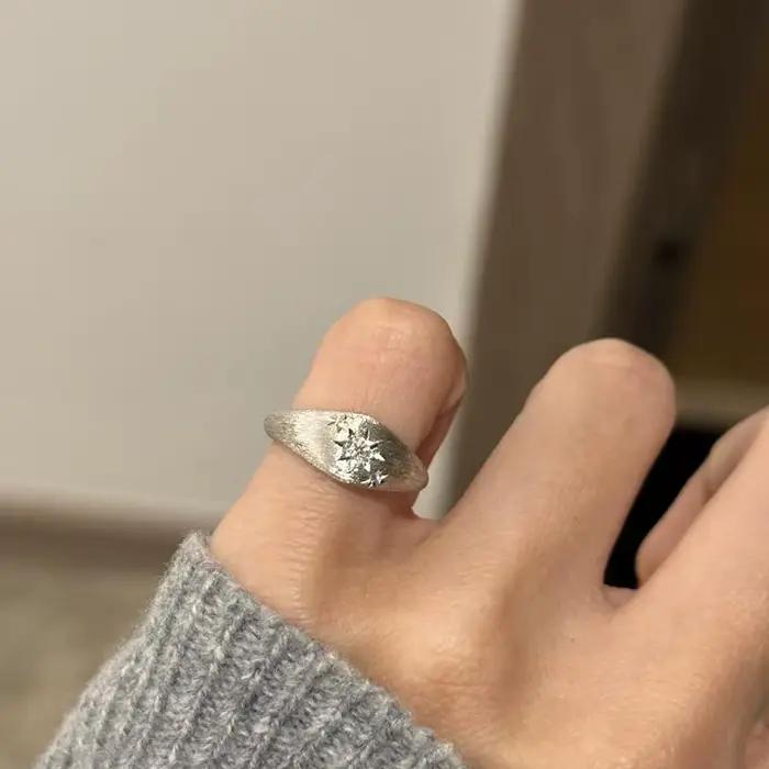 Bague vintage en argent 925 brossé à six étoiles pour femme, avec diamants, artisanat en or antique,